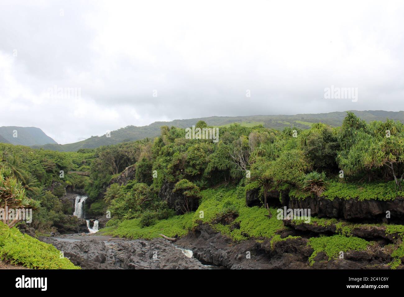 Multiple waterfalls of the Seven Sacred Pools, O'heo Gulch, in Haleakala National Park, Maui, Hawaii, USA Stock Photo