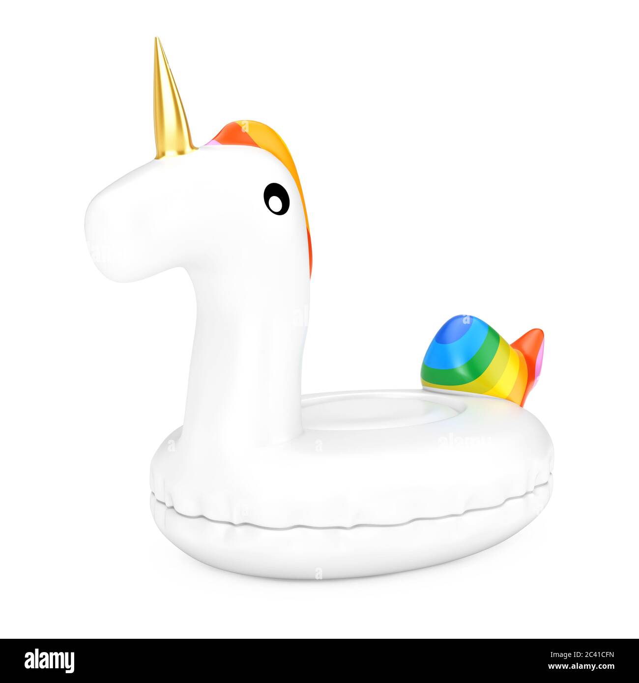 Funny Inflatable Unicorn Ring for Summer Pool on a white background. 3d