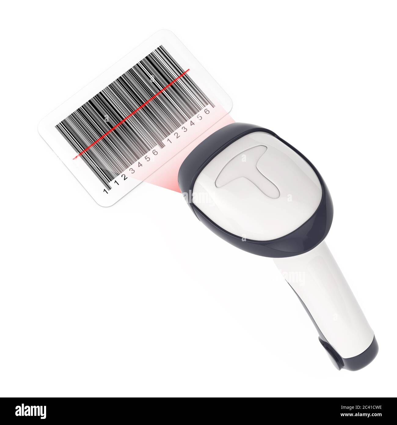 Wireless Manual Bar Code Reader that Read a Bar Code with Laser Light on a white background. 3d