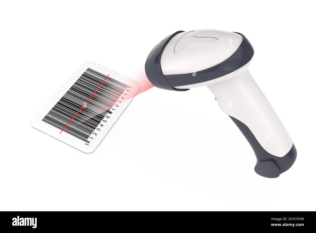 Wireless Manual Bar Code Reader that Read a Bar Code with Laser Light on a white background. 3d