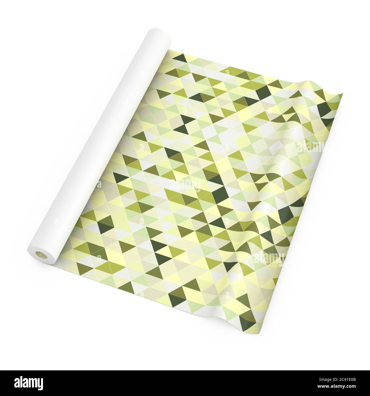 Paperhanging Wallpaper Paper Roll with Abstract Print on a white background. 3d Rendering Stock Photo