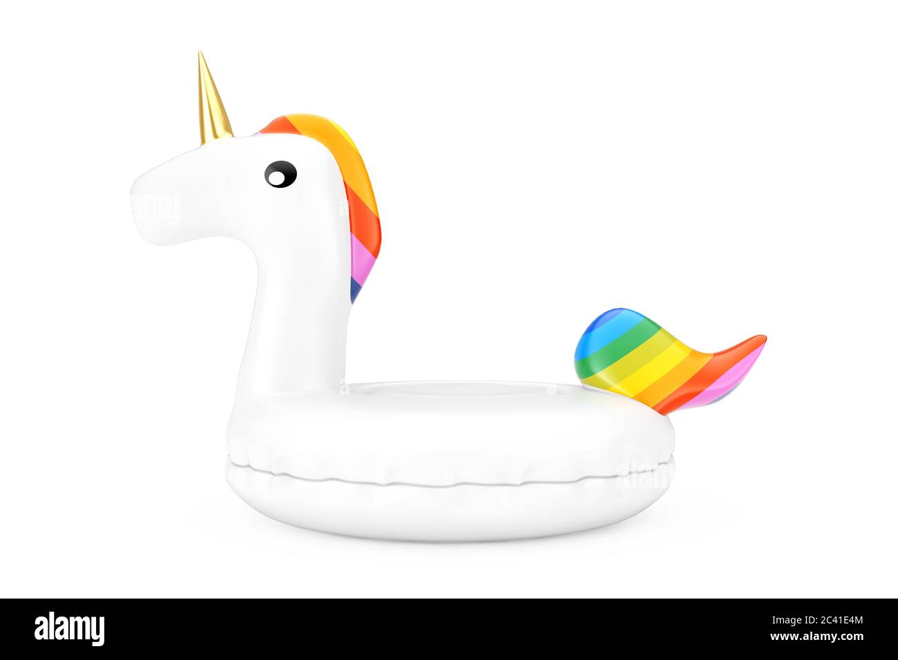 Funny Inflatable Unicorn Ring for Summer Pool on a white background. 3d