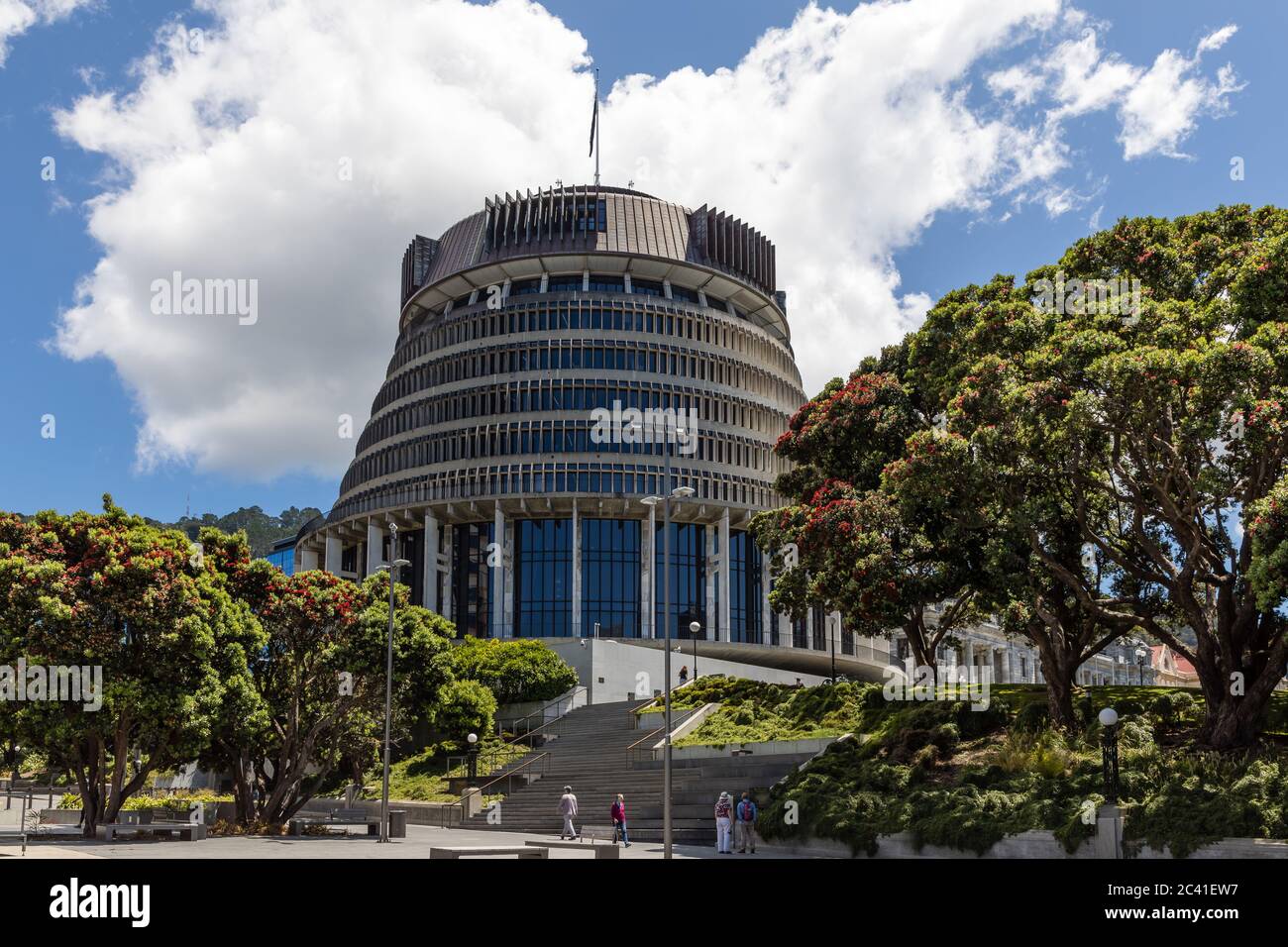 Wellington, New Zealand: 'Beehive' is the common name for the Executive Wing of the New Zealand Parliament Buildings. It was completed in 1981. Stock Photo