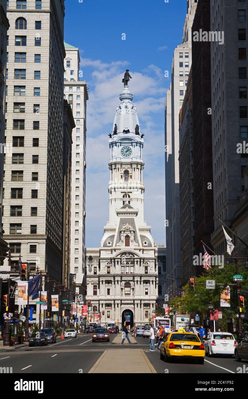 Broad Street & City Hall, Philadelphia, Pennsylvania, USA Stock Photo