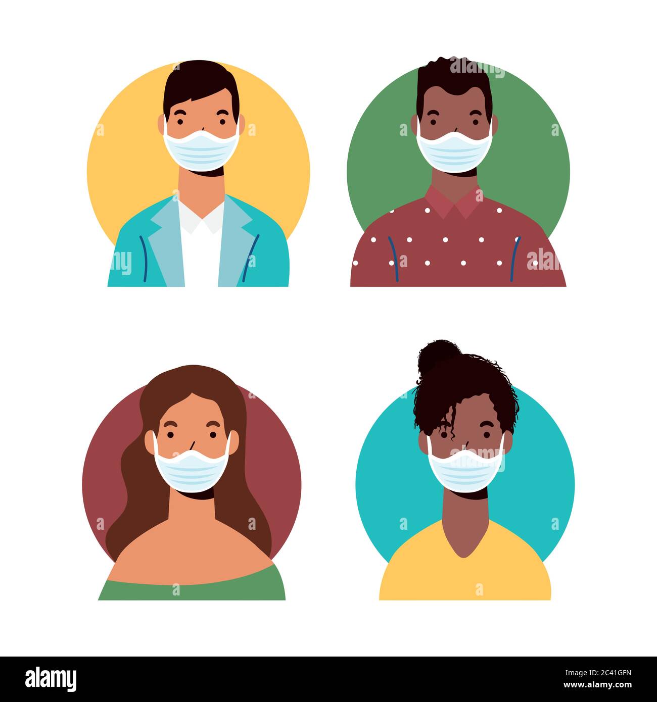 group of diversity people wearing medical masks characters vector ...