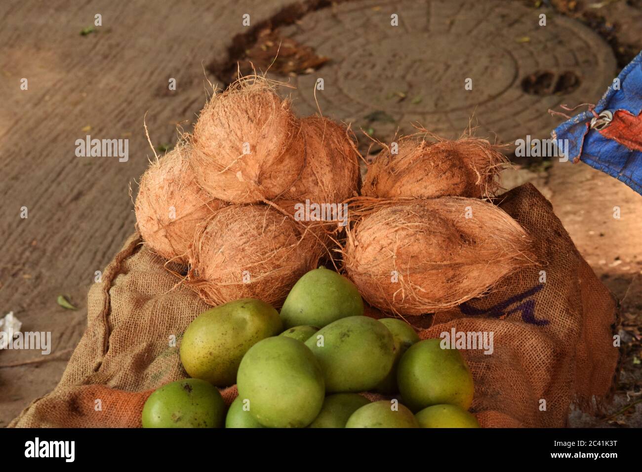 pile of coconuts in the market, coconuts ready for sales Stock Photo