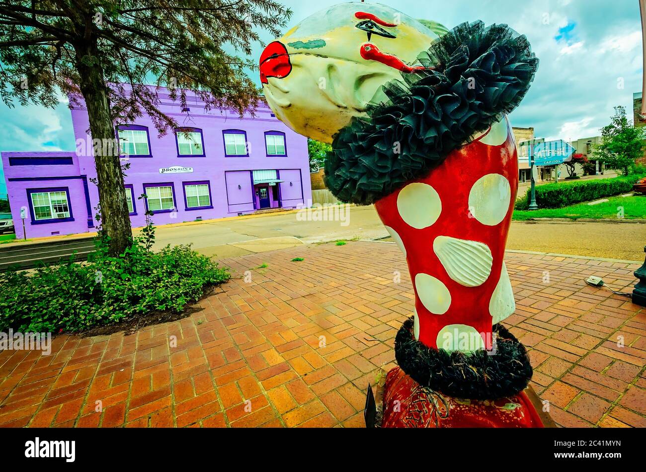 A painted catfish stands downtown, Aug. 11, 2016, in Belzoni