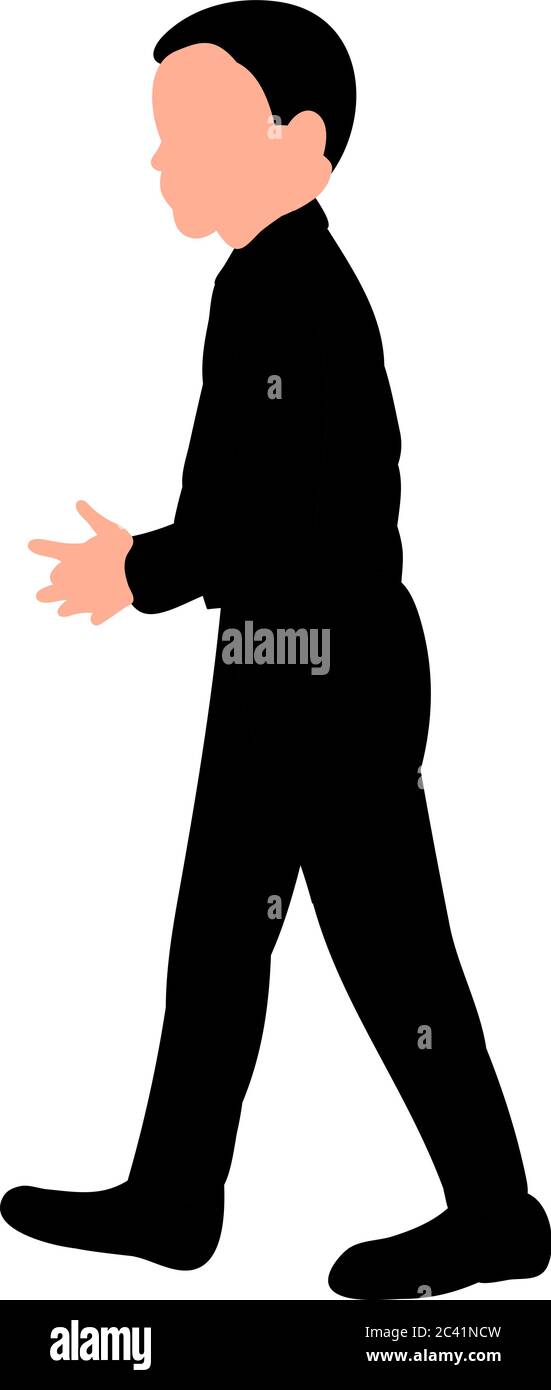 vector, on a white background, the silhouette of a child boy is walking ...