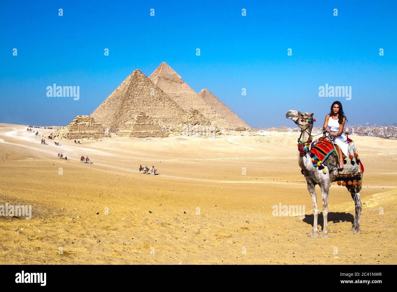 Camel ride in the desert at the Great Pyramid of Giza, UNESCO World ...