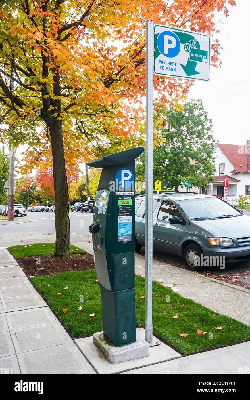A parking kiosk machine near the Swedish Medical Center in the Central District - Emerald City, Seattle, Washington. Stock Photo