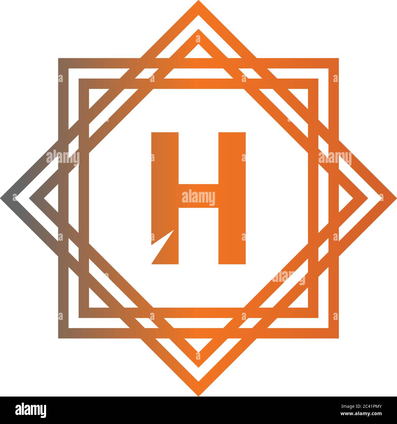 Square H logo letters design concept in black and orange color illustration Stock Vector Image