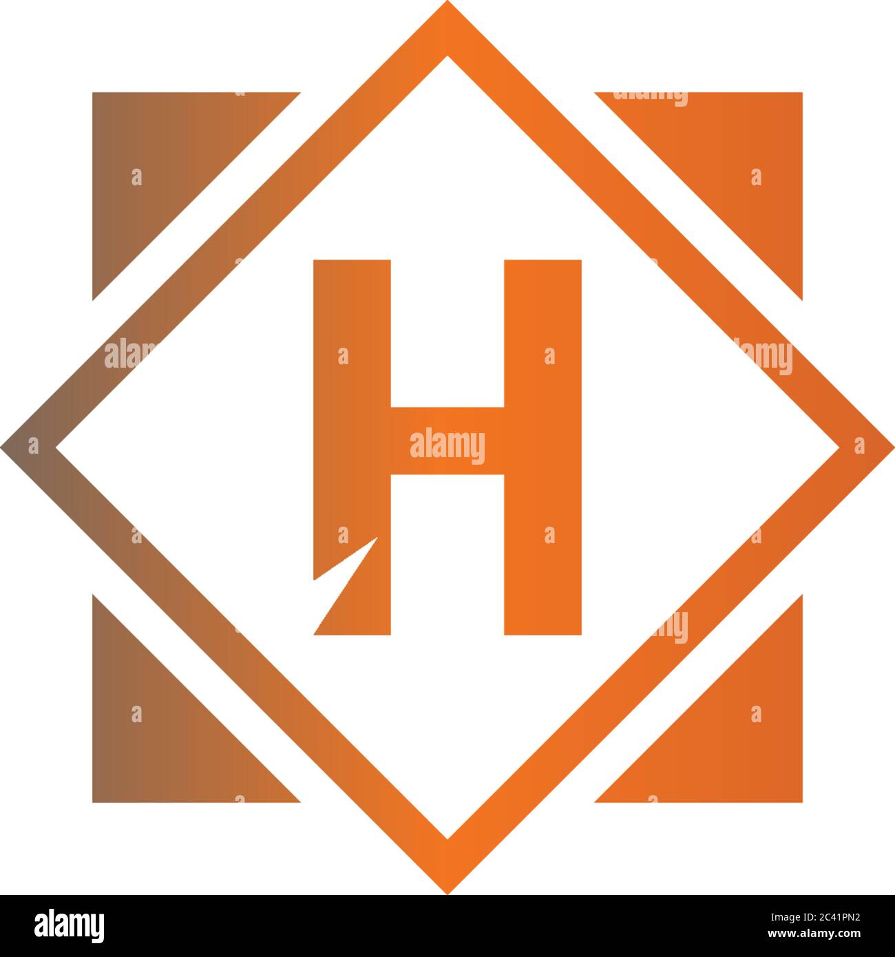 Square H logo letters design concept in black and orange color illustration Stock Vector Image