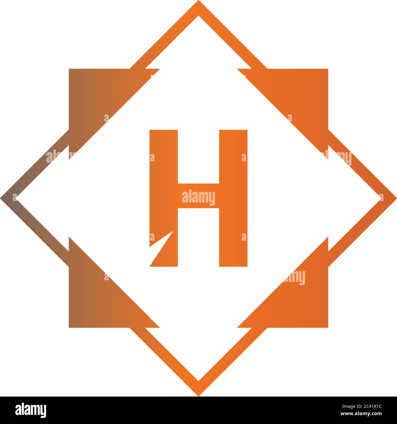 Square H logo letters design concept in black and orange color illustration Stock Vector Image