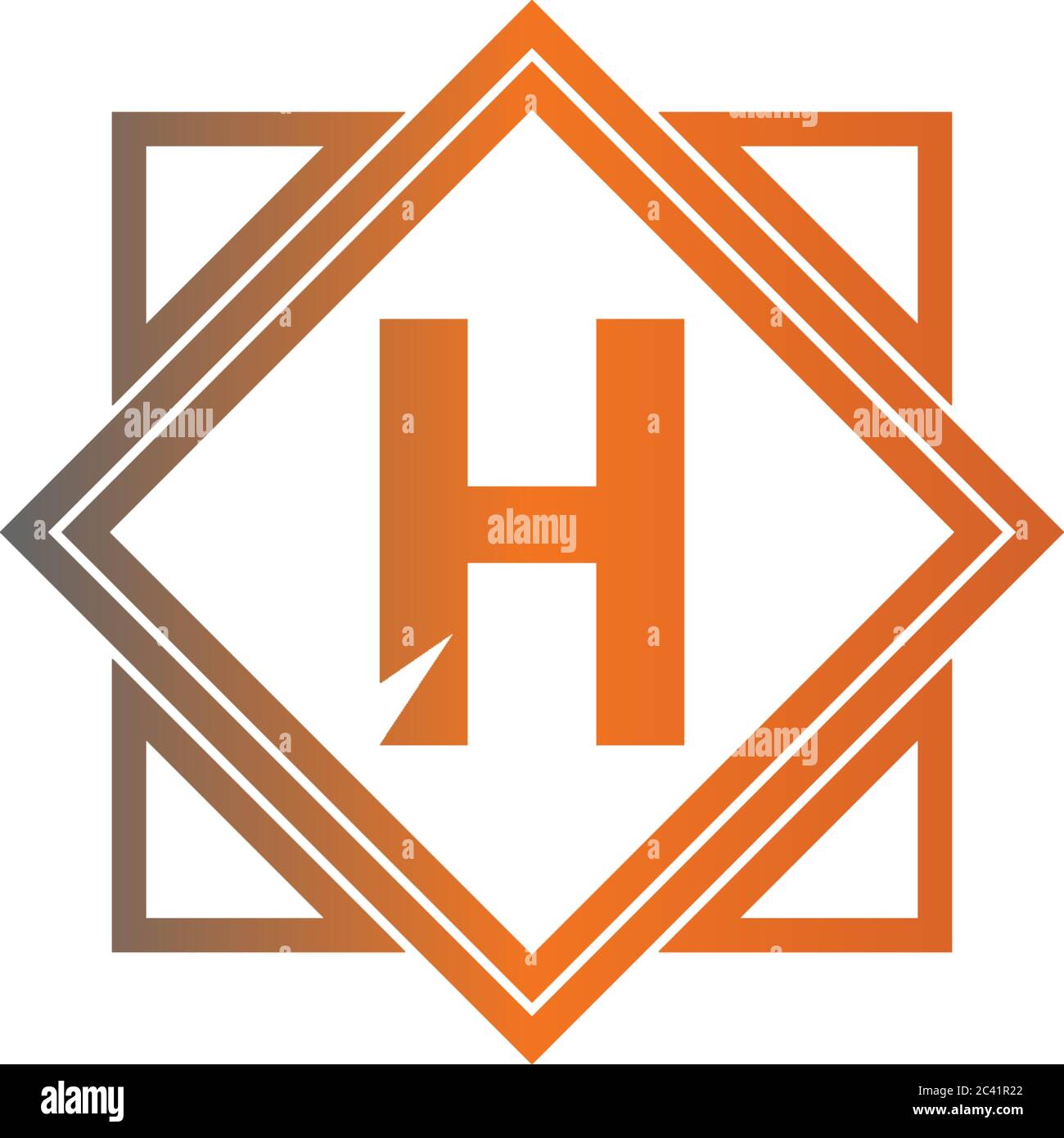 Square H logo letters design concept in black and orange color