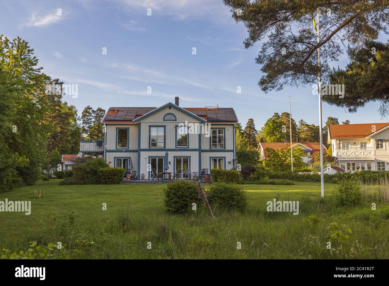 Beautiful View Of Village Houses Beautiful Nature Landscape In Front And Blue Sky On Background Sweden Europe Uppsala Stock Photo Alamy