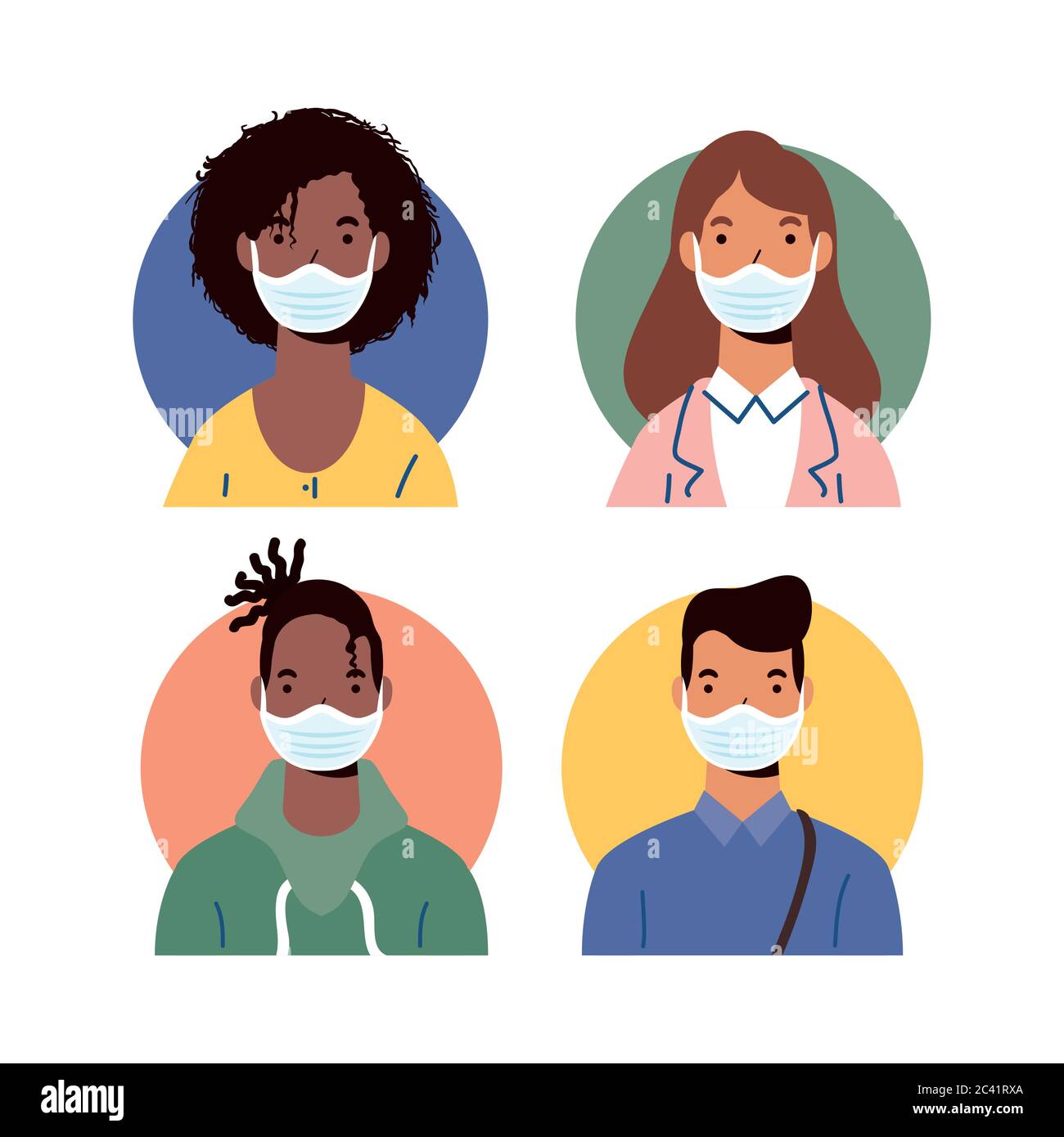 group of diversity people wearing medical masks characters vector ...