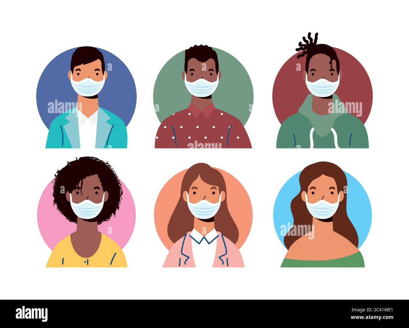 group of diversity people wearing medical masks characters vector ...