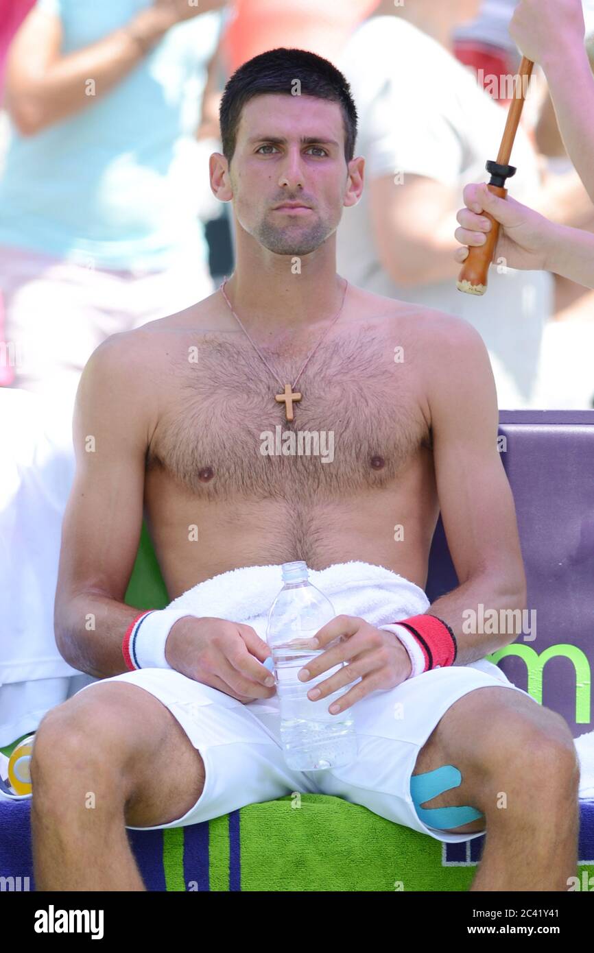 KEY BISCAYNE, FL - APRIL 01: Novak Djokovic of Serbia defeats Andy Murray of Great Britain in the men's singles final on day 14 of the Sony Ericsson Open at Crandon Park Tennis Center on April 1, 2012 in Key Biscayne, Florida. People: Novak Djokovic Credit: Storms Media Group/Alamy Live News Stock Photo