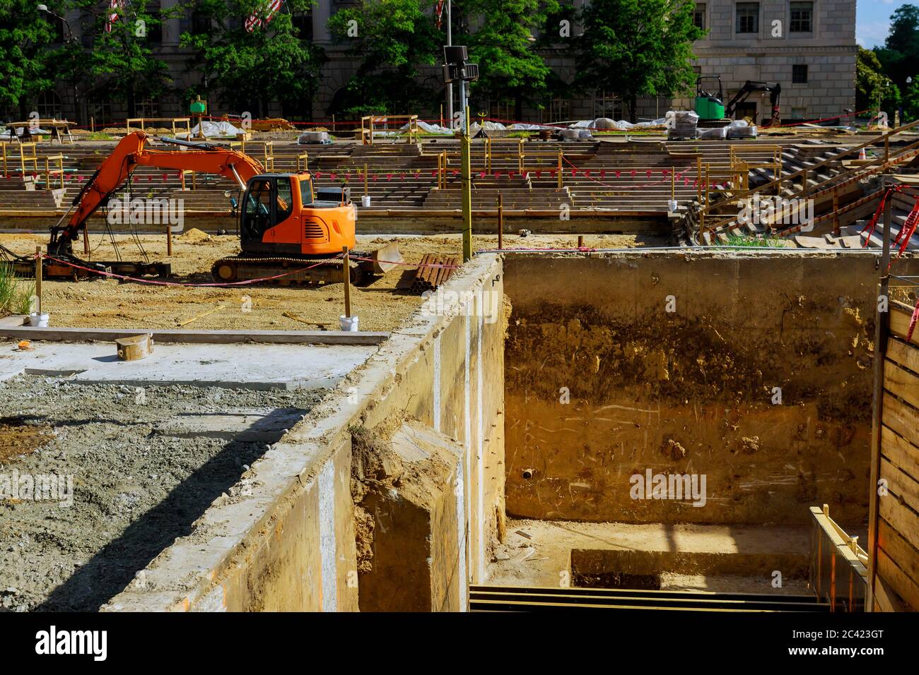 Repair of sidewalks for the renovation of the road details of the repair of laying paving slabs in the city Washington DC Stock Photo