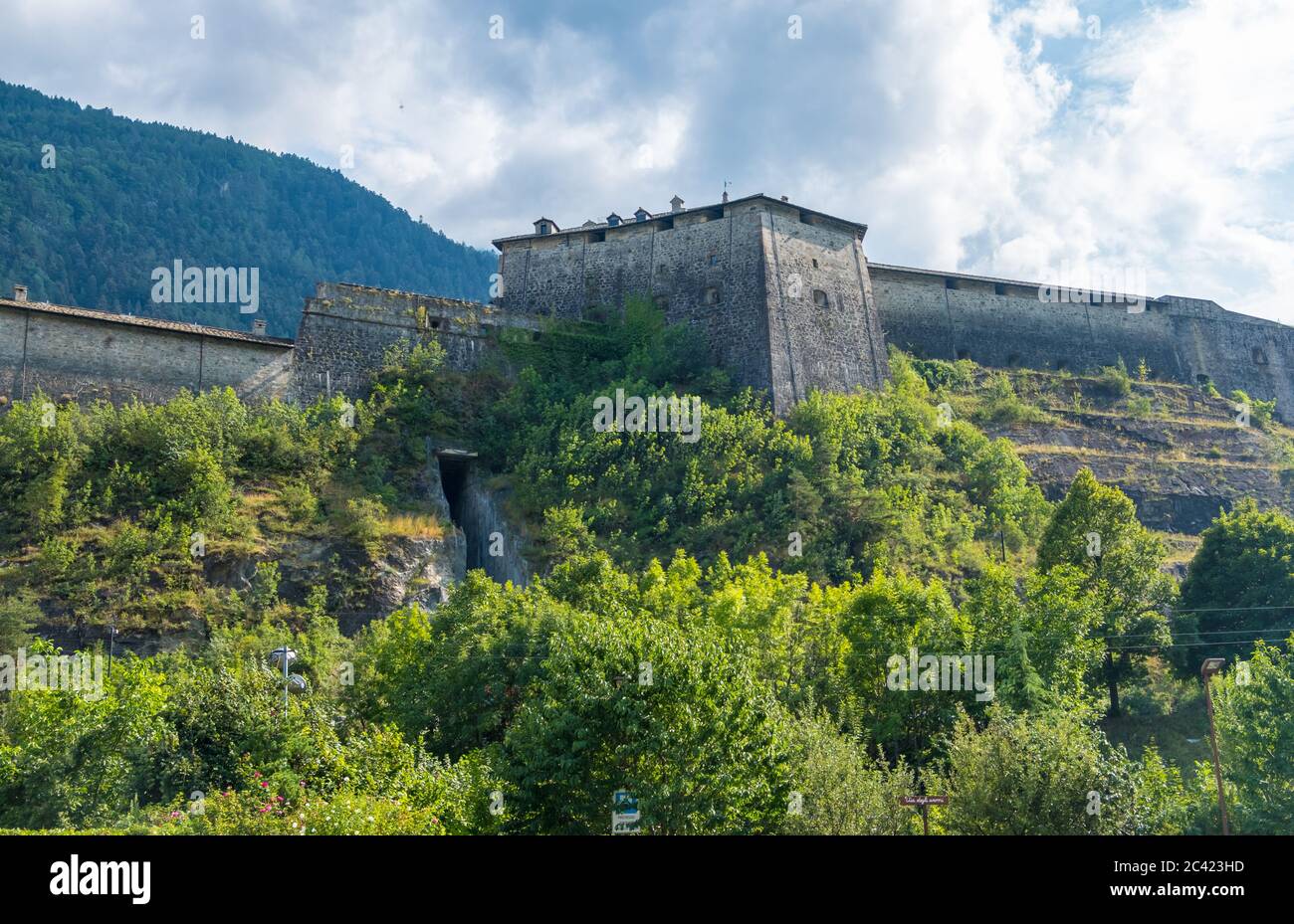 Exilles, Italy - August 21, 2019: The Exilles Fort is a fortified complex in the Susa Valley, Metropolitan City of Turin, Piedmont, northern Italy Stock Photo