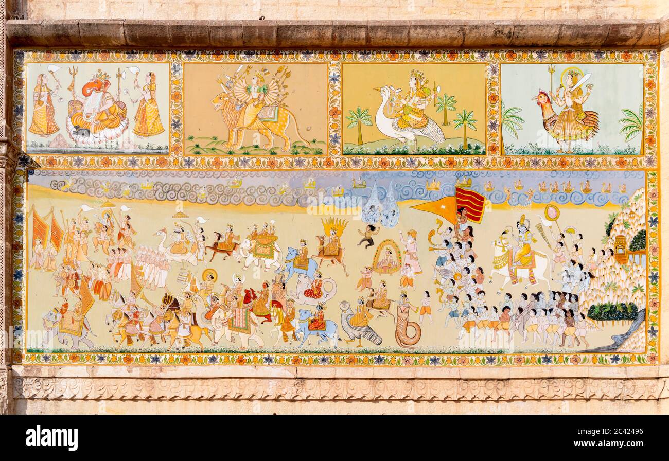 Mural in Mehrangarh Fort, Jodhpur, Rajasthan, India Stock Photo