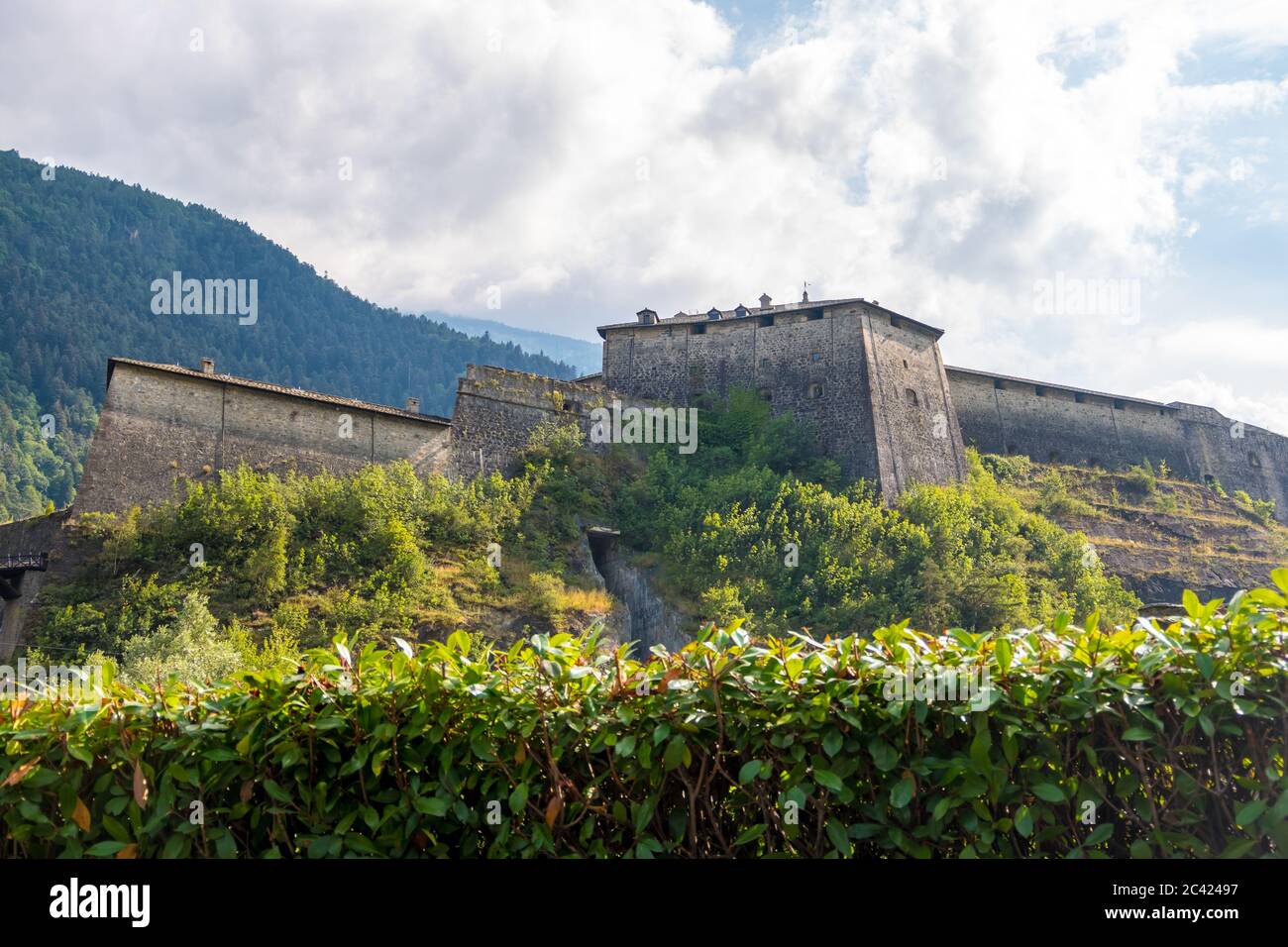 Exilles, Italy - August 21, 2019: The Exilles Fort is a fortified complex in the Susa Valley, Metropolitan City of Turin, Piedmont, northern Italy Stock Photo