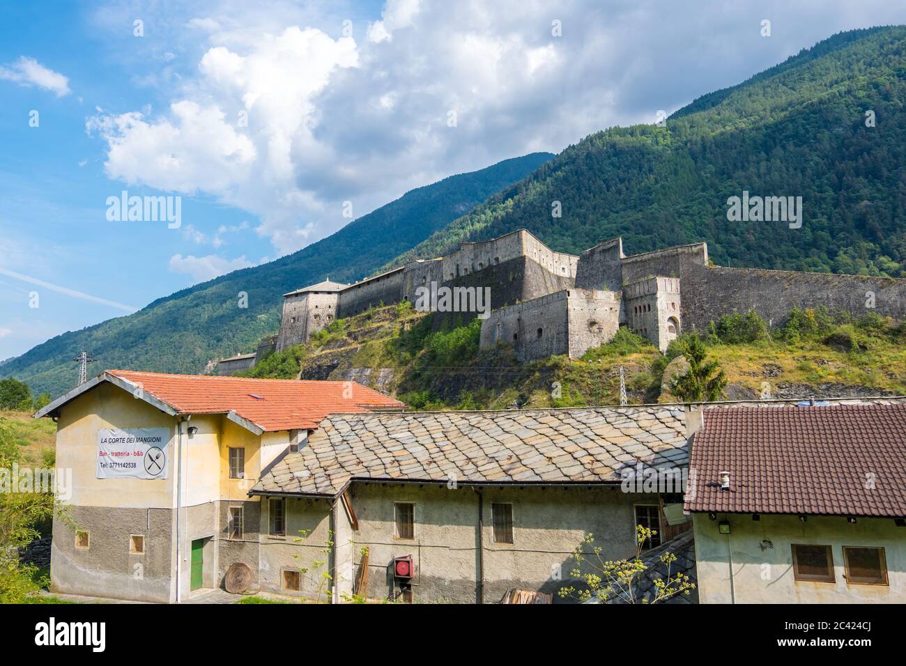 Exilles, Italy - August 21, 2019: The Exilles Fort is a fortified complex in the Susa Valley, Metropolitan City of Turin, Piedmont, northern Italy Stock Photo