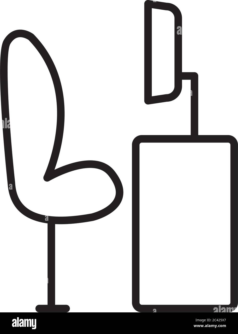 side view of office chair and desk with computer over white background