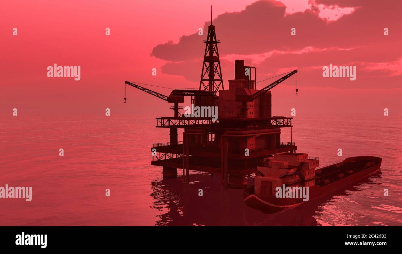Offshore oil and gas rig platform 3d rendering Stock Photo