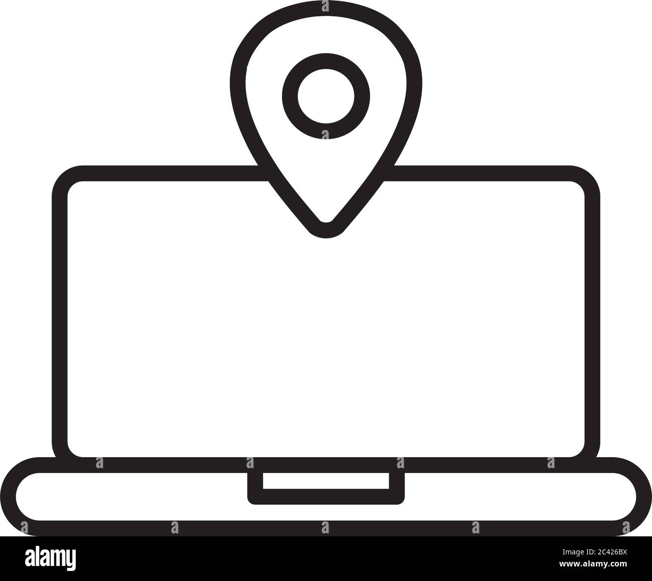location pin and laptop computer icon over white background, line style ...