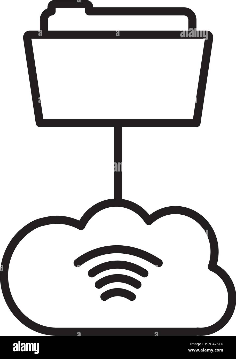 file folder and cloud storage icon over white background, line style ...