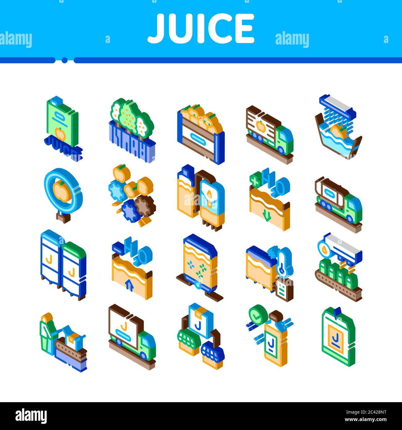Juice Production Plant Isometric Icons Set Vector Stock Vector