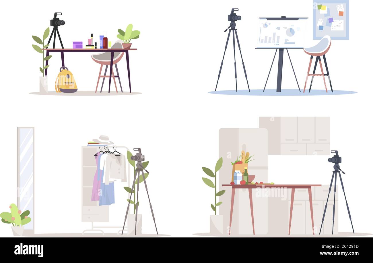 Blogging semi flat RGB color vector illustrations set Stock Vector