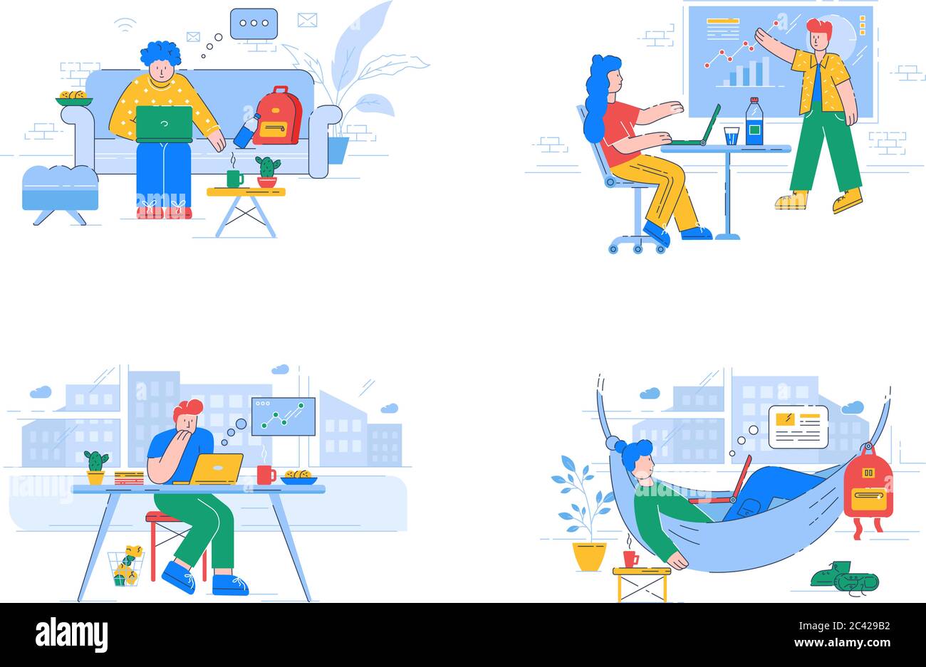 Coworking semi flat RGB color vector illustrations set Stock Vector ...