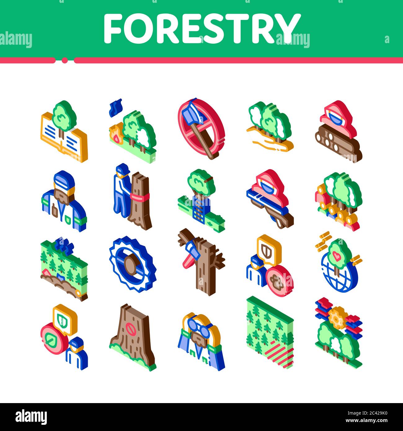 Forestry Lumberjack Isometric Icons Set Vector Stock Vector