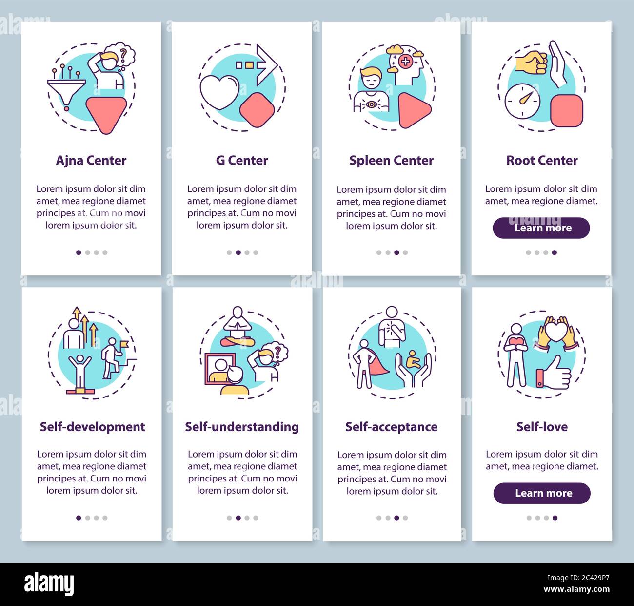 Human design onboarding mobile app page screen with concepts Stock Vector
