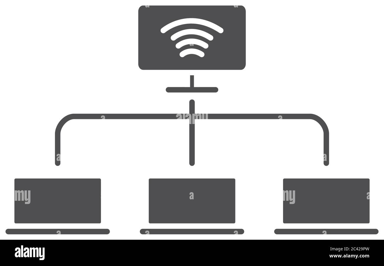 scheme of modern computers network, laptop computers connected to network  computer over white background, silhouette style, vector illustration Stock  Vector Image & Art - Alamy
