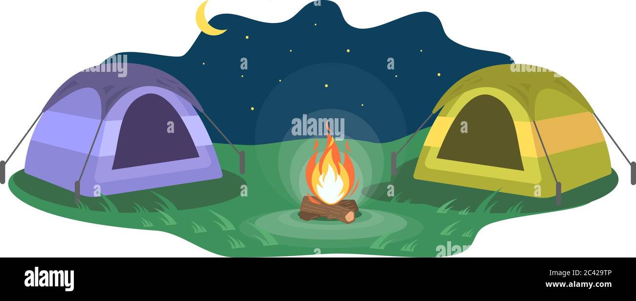 Nighttime camp semi flat vector illustration Stock Vector Image & Art ...