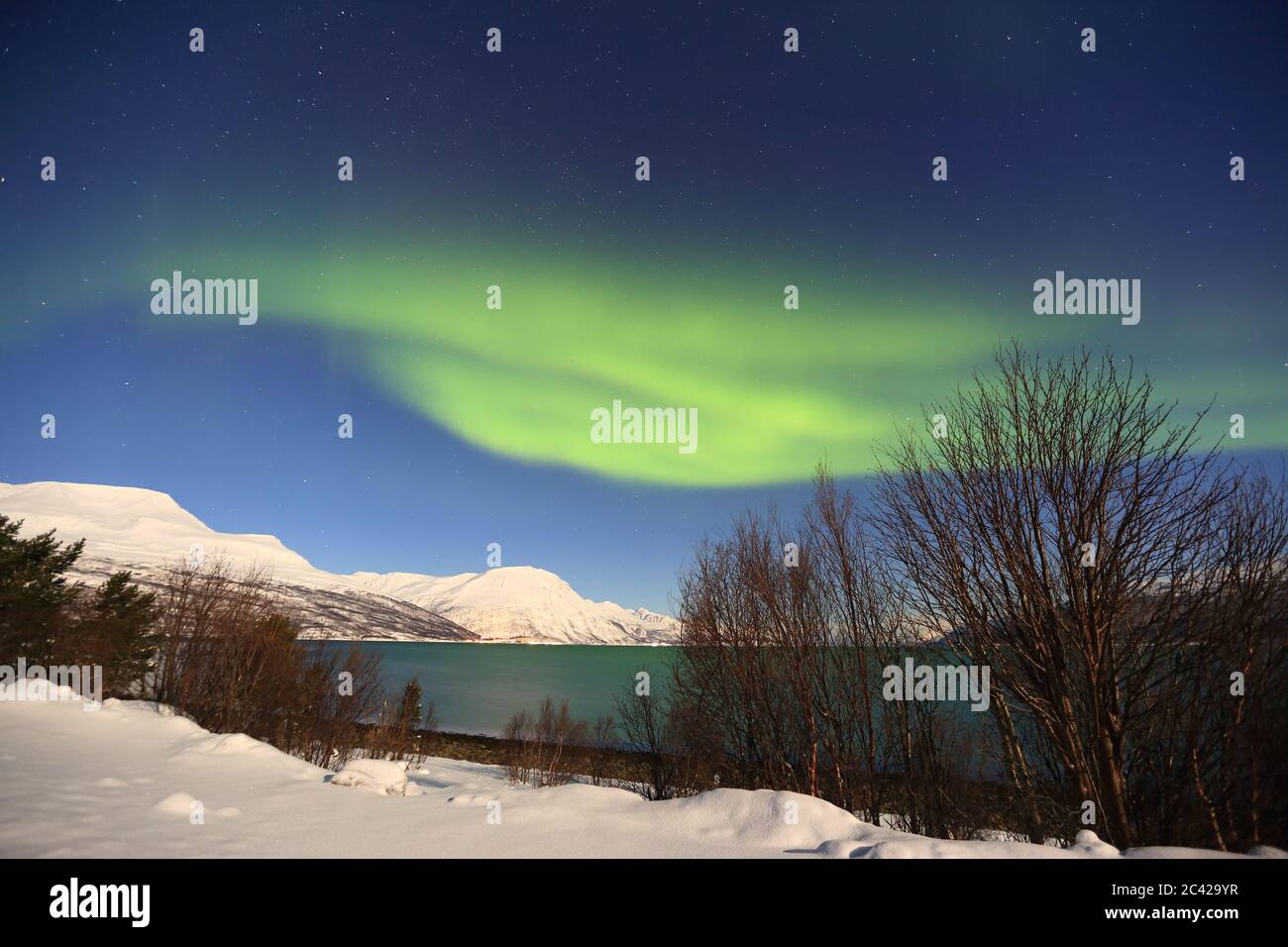 Aurora borealis over fjords near Lyngen, Tromso, Norway Stock Photo - Alamy