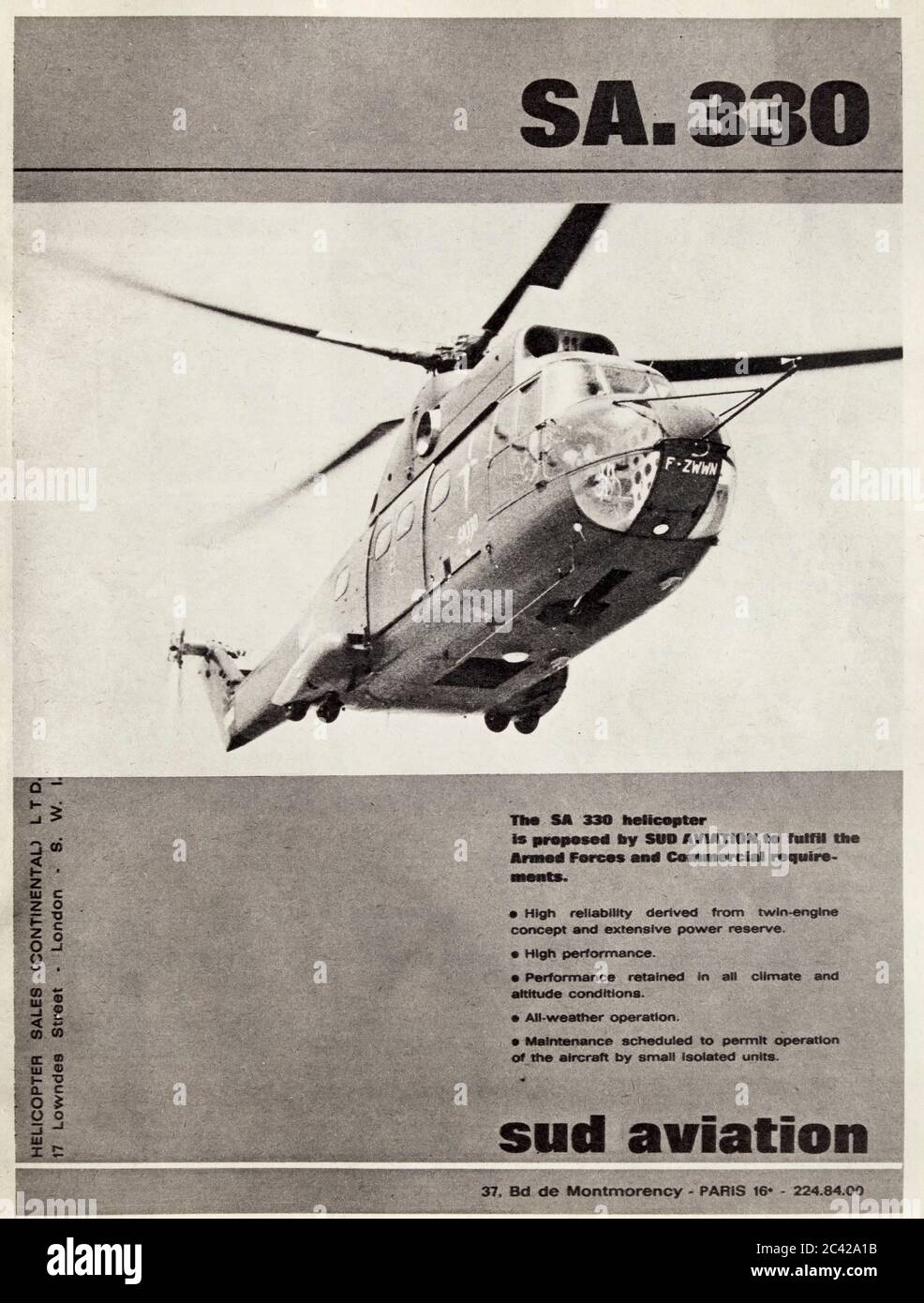 Vintage advertisement for the Sud Aviation SA.330 Puma helicopter Stock  Photo - Alamy