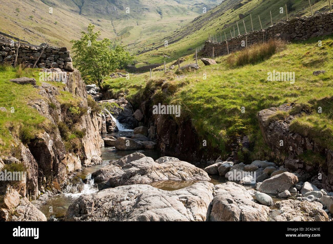 Grains Gill from Stockley Bridge in Borrowdale in the English Lake District. Stock Photo