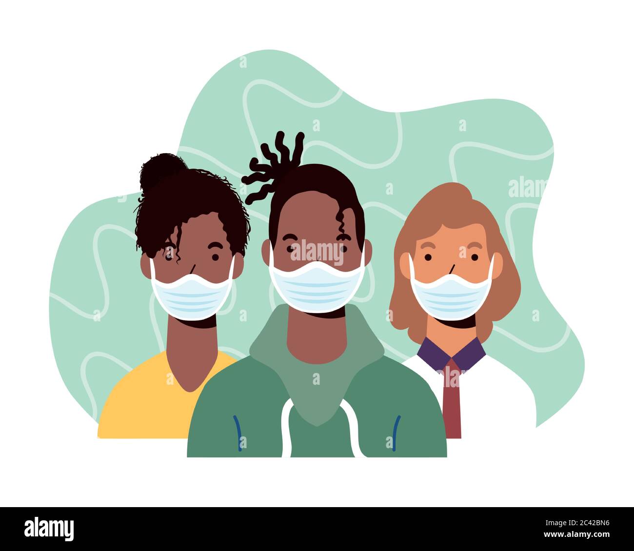 group of diversity people wearing medical masks characters vector ...