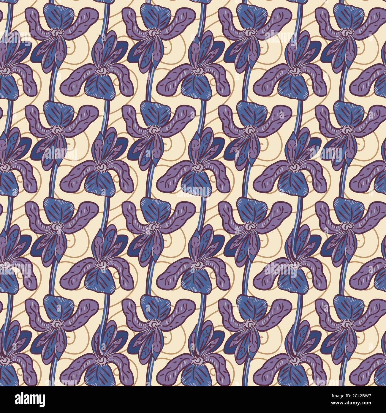 iris flowers botanical seamless vector pattern Stock Vector