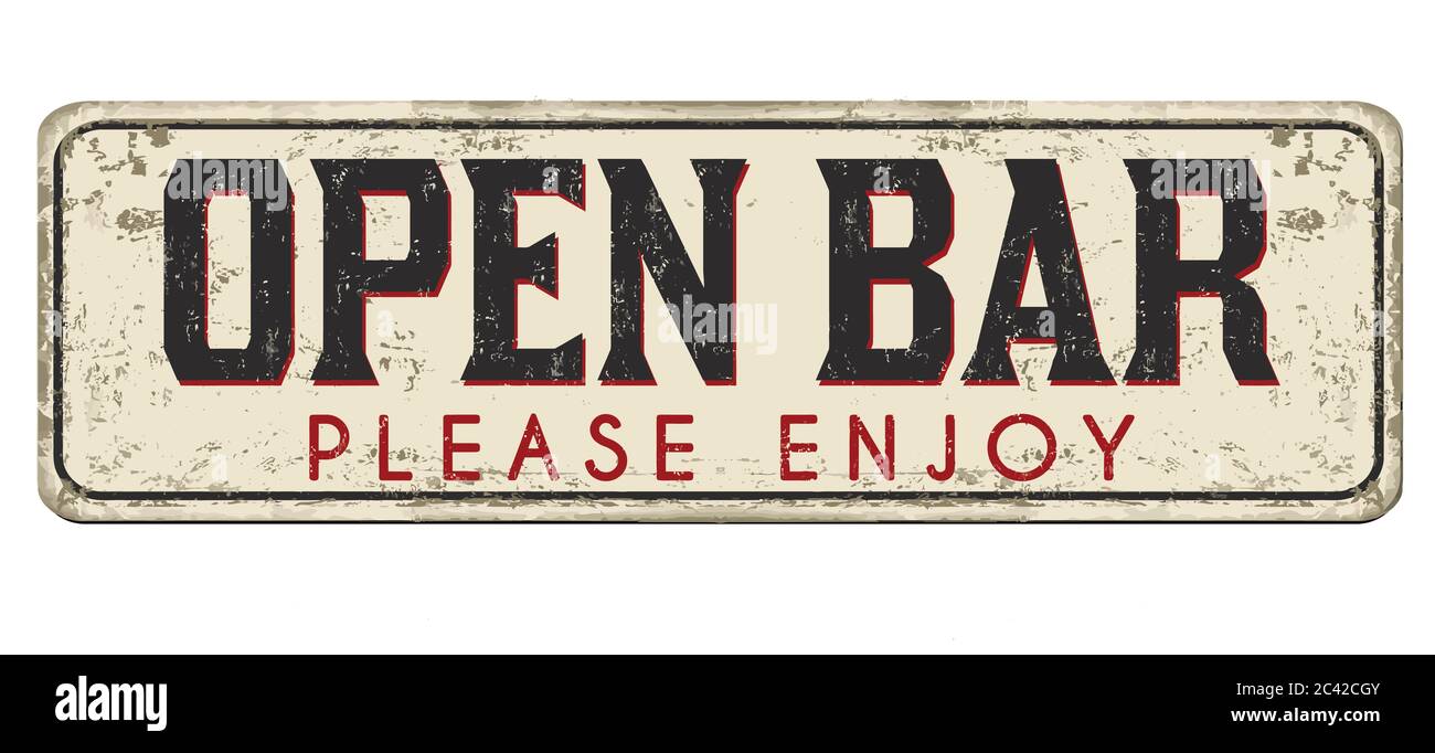 Open bar vintage rusty metal sign on a white background, vector