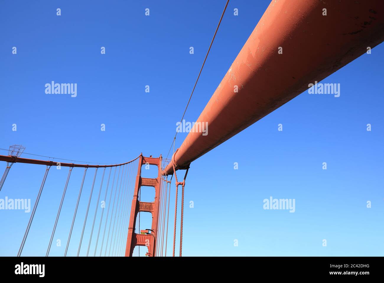 Single tower and suspension cables of the Golden Gate bridge Stock