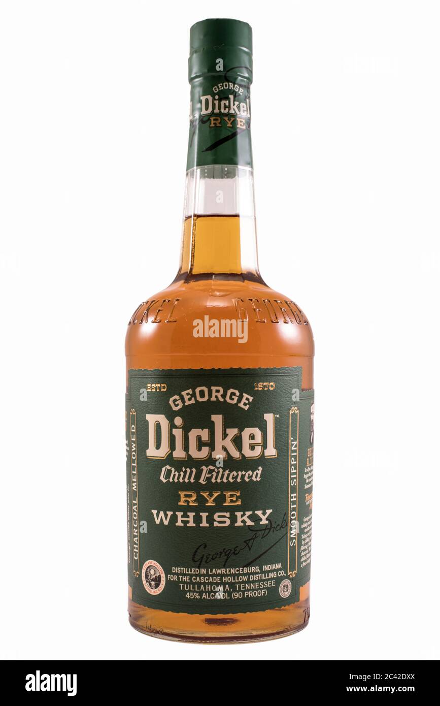 George Dickel Tennessee Rye Whiskey on a solid white background for easy isolation adn cutout as an image component Stock Photo