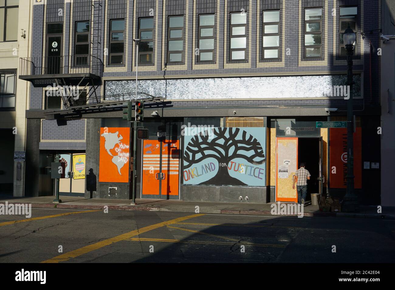 Black Lives Matter protest street art on boarded up buildings after the ...