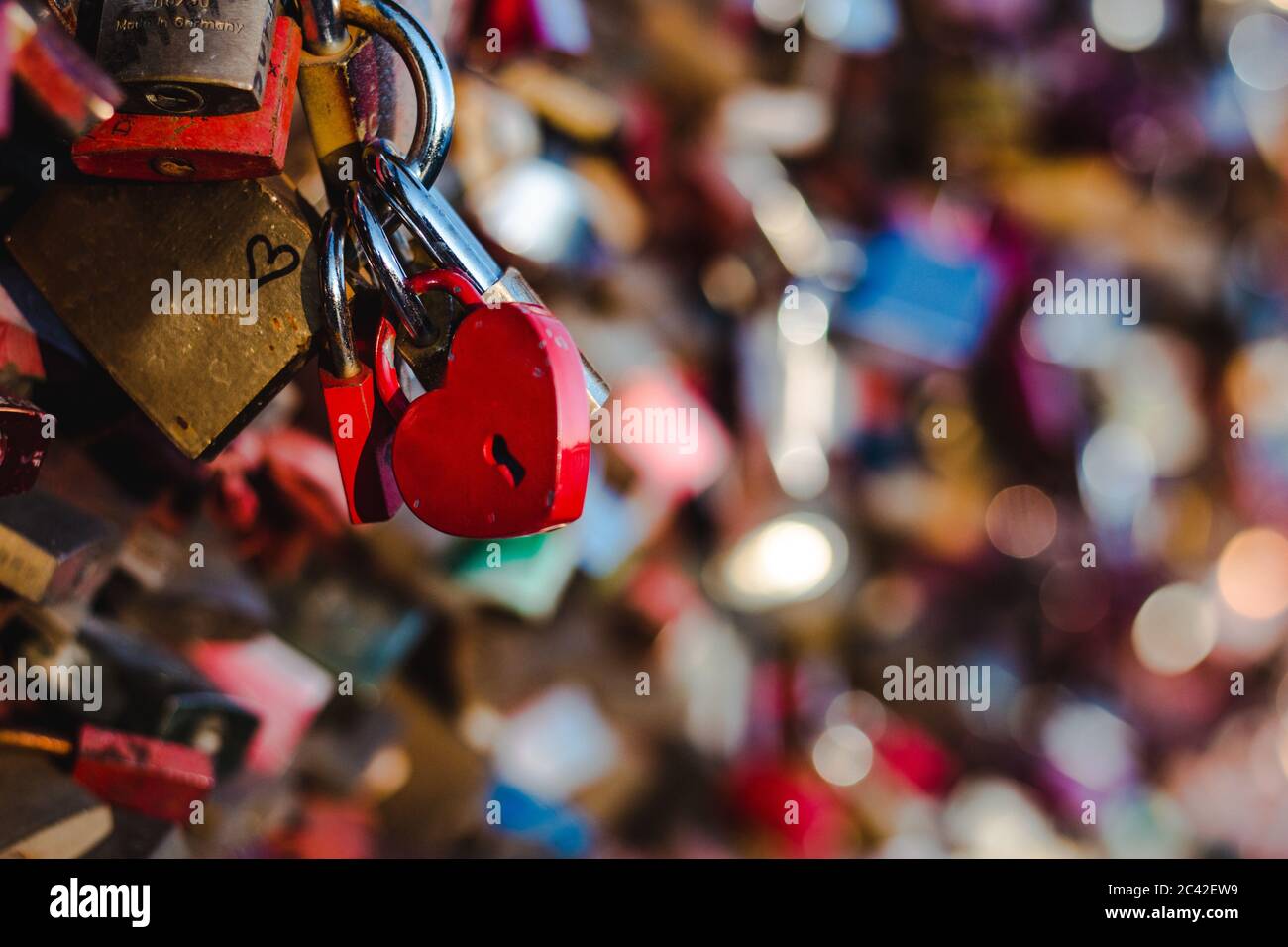 A lot of padlock of love in a bridge. Stock Photo