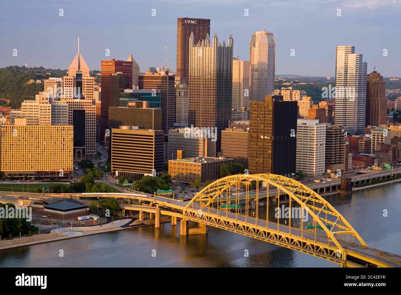 Pittsburgh skyline & Fort Pitt Bridge over the Monongahela River,Pennsylvania,USA Stock Photo