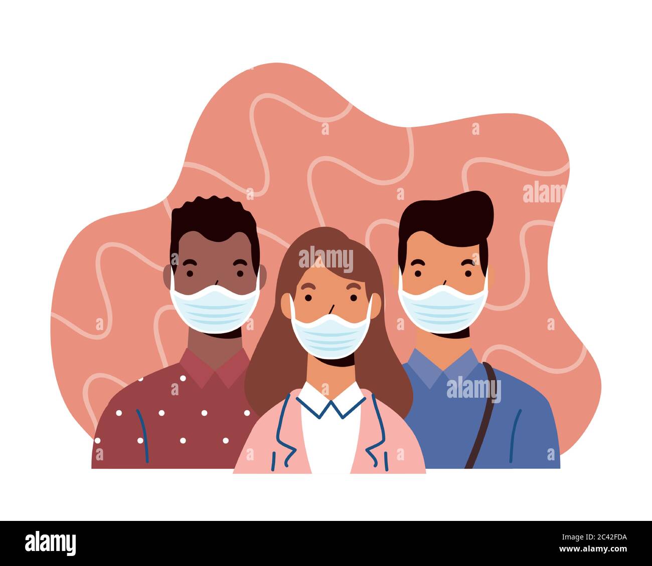 group of diversity people wearing medical masks characters vector ...